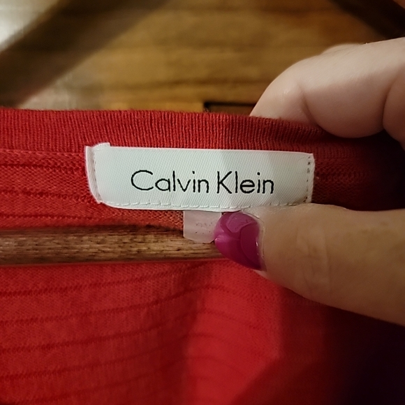 Calvin Klein Womens Plus Size 2X Sweater 3/4 Sleeves Woven Back Detail Red Ltwgt - Picture 5 of 10